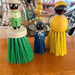 Vintage Whisk Brush with Painted Figural  Wooden Handle 1930’s Americana